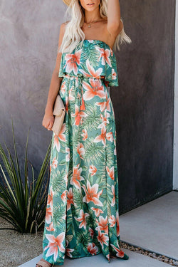 Sexy Vacation Floral Patchwork Strapless Irregular Dress Dresses