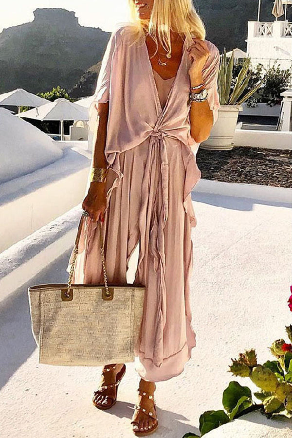Casual Vacation Solid Frenulum V Neck A Line Dresses