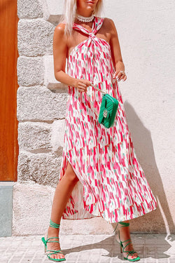 Casual Vacation Print Patchwork Halter A Line Dresses