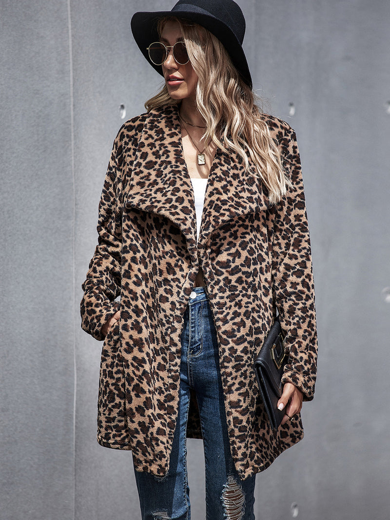 Leopard Print Lapel Long Coat