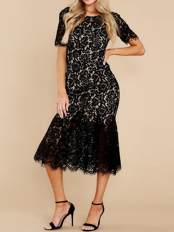 Women's Dresses Lace Backless Short Sleeve Fishtail Dress