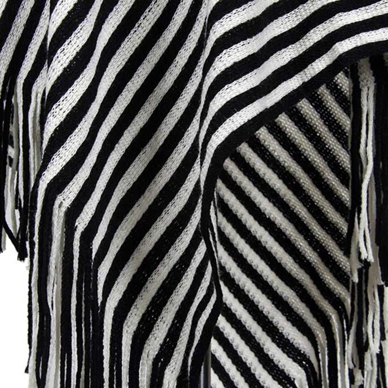 Striped Cape With Turtleneck Knitted Pullover