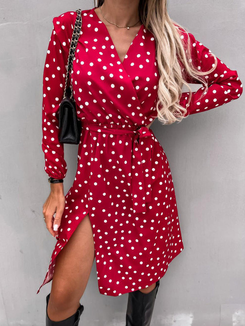 Women's Dresses Lace-Up Long Sleeve Slit Dress