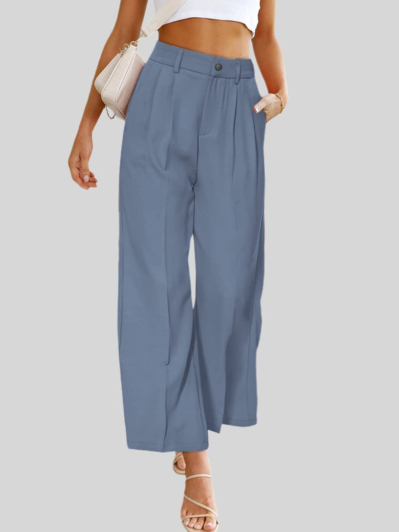 Fashion High Waist Loose Solid Color Pocketed Pant