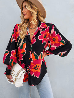 Loose Floral Print Long Sleeve Button Down Top Shirt