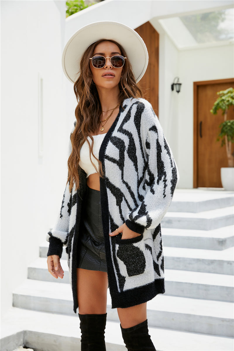Open Front Long Sleeve Cardigan Top with Pockets