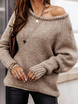 Off Shoulder Long Sleeve Knitted Sweater