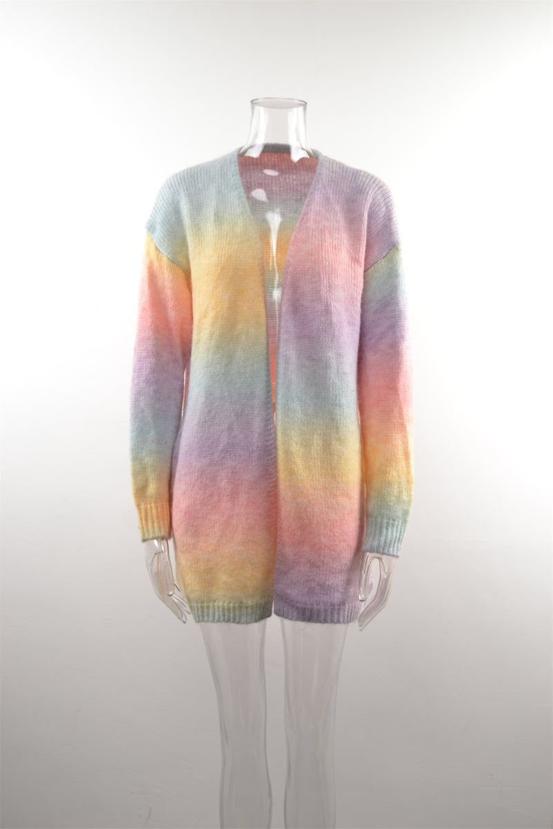 Tie Dye Open Front Plush Cardigan with Side Pockets