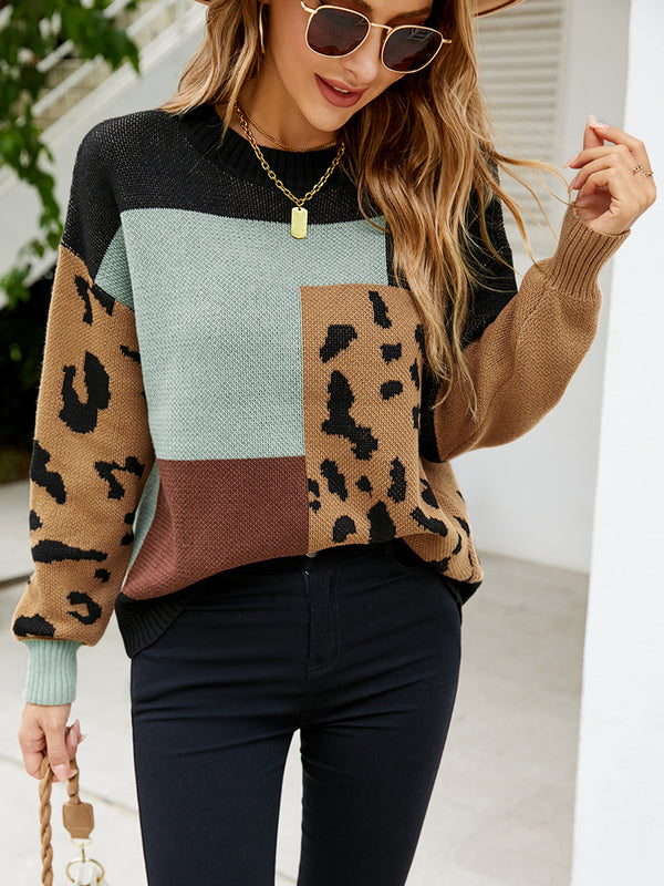 Fashion Long Sleeve O-Neck Leopard Print Sweatshirt