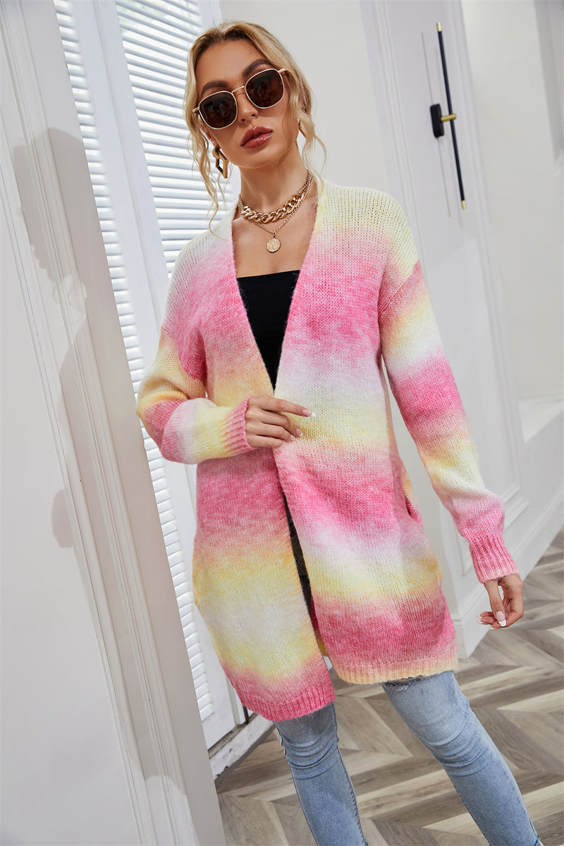 Tie Dye Open Front Plush Cardigan with Side Pockets