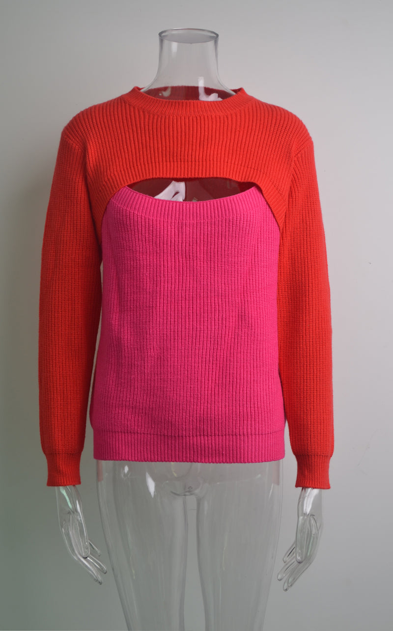 Casual Open Bust Crew Neck Sweater