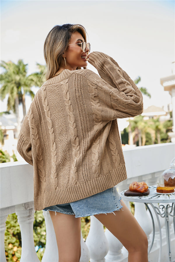 Long Sleeve Open Front Knitted Cardigan Sweater Button Down