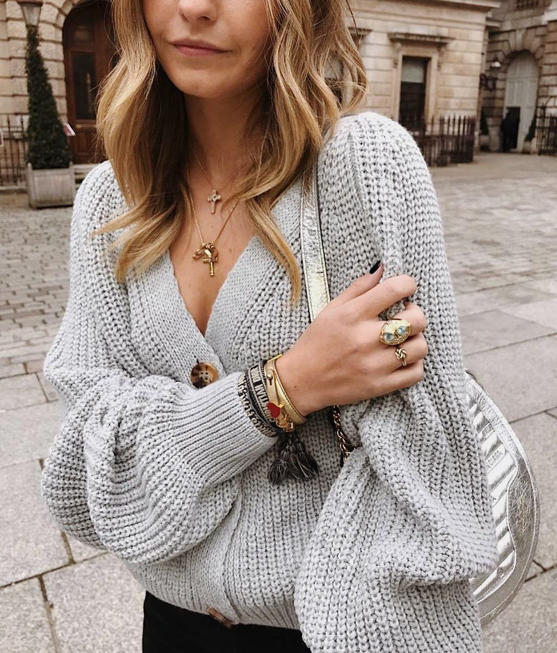 V-neck Knitted Loose Sweater