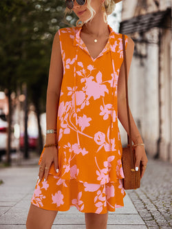 Casual Sleeveless V-Neck Floral Print Mini Dress