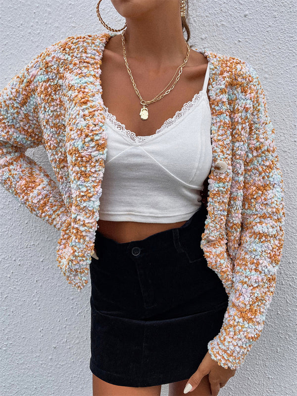 Long Sleeve Button Down Floral Sweater Top