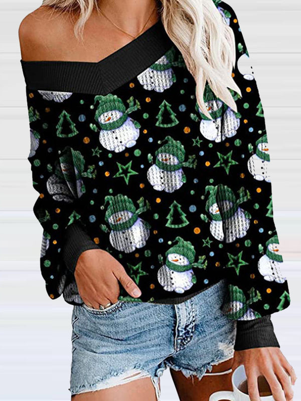Fashion V-Neck Long Sleeve Print Sweatshirt