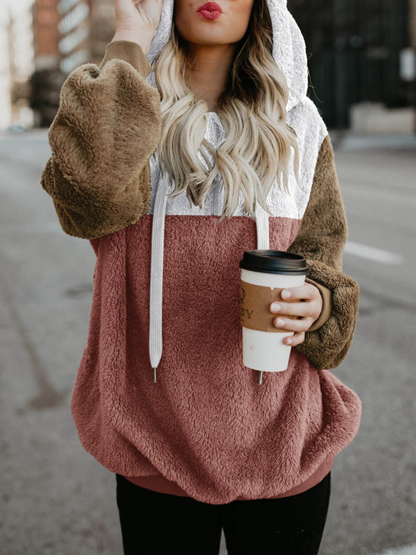 Draw String Hooded Teddy Sherpa Pullover