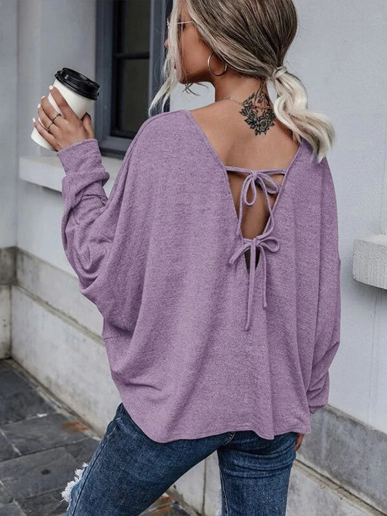 Fashion Round Neck Long Sleeve Solid Loose Blouse