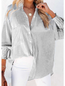 Fashion Long Sleeve Button Stripe Loose Shirt Top