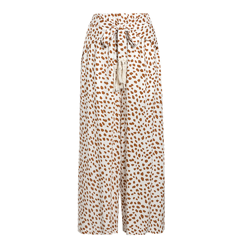 Leopard Print Elastic Waist Pants Wide Leg