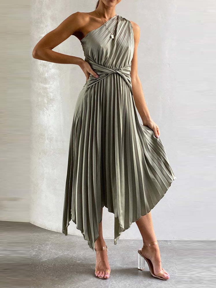 Sleeveless One Shoulder Front Tie Maxi Dress