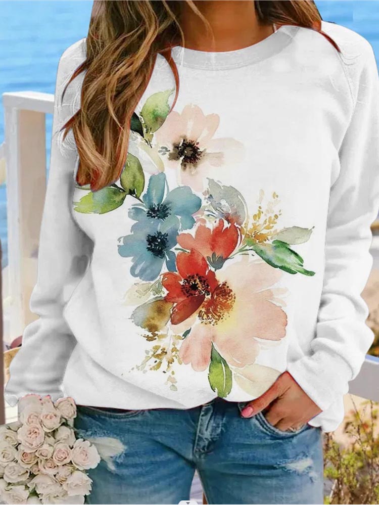 Floral Printed Crew Neck Swetshirt