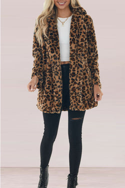 Leopard Print Long Sleeve Open Front Jacket Coat
