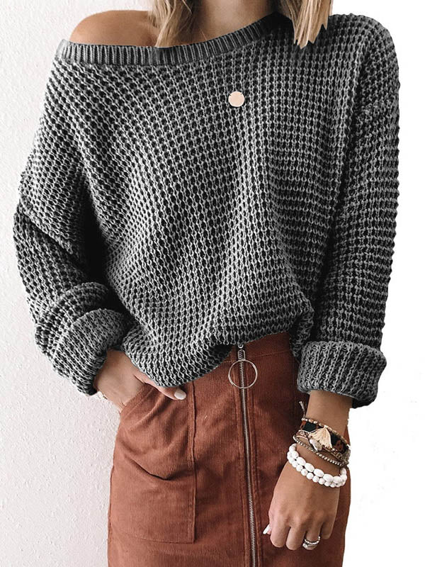 Knitted Off Shoulder Long Sleeve Sweater