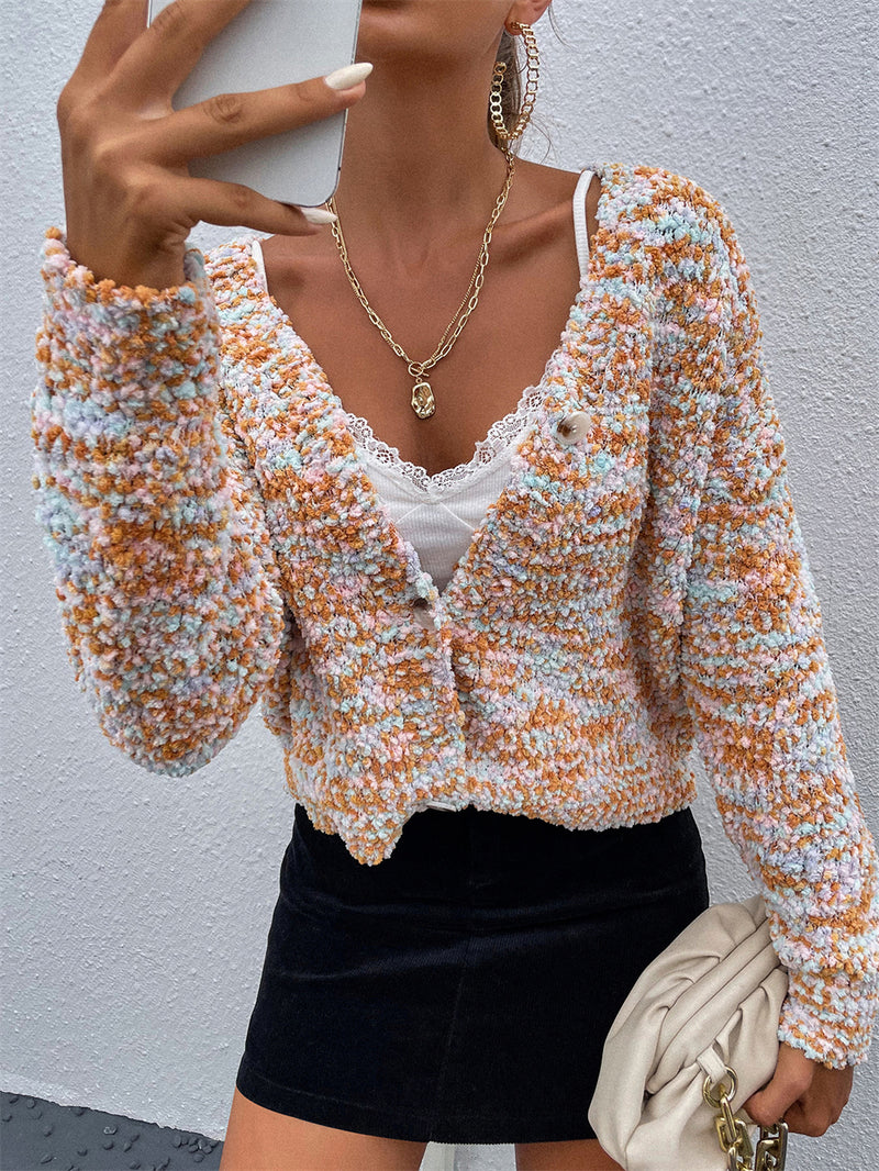 Long Sleeve Button Down Floral Sweater Top