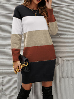 Color Block Mini Pullover Sweater Dress