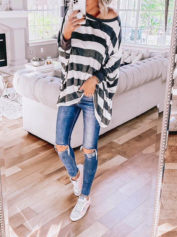 Long Sleeve Round Neck Oversize Blouse Top