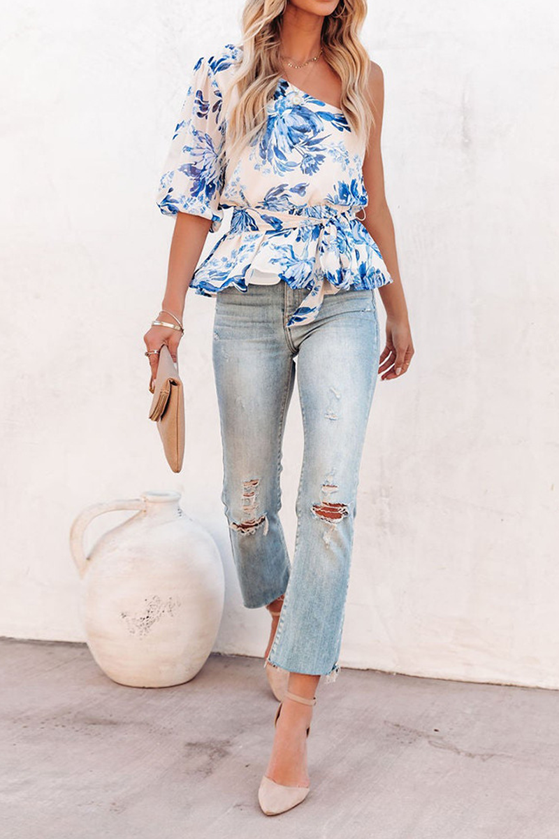 Greater Than This One Shoulder Floral Tops
