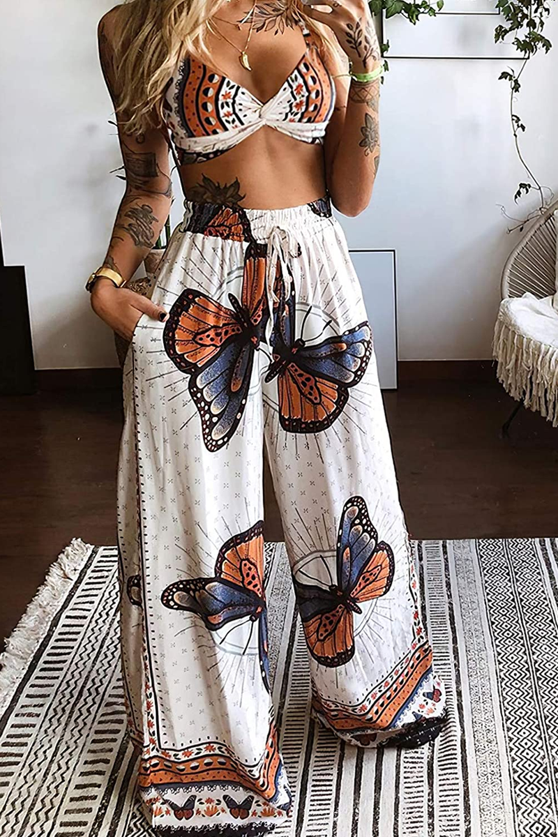 Bohemian Butterfly Print Two Piece Pants Sets