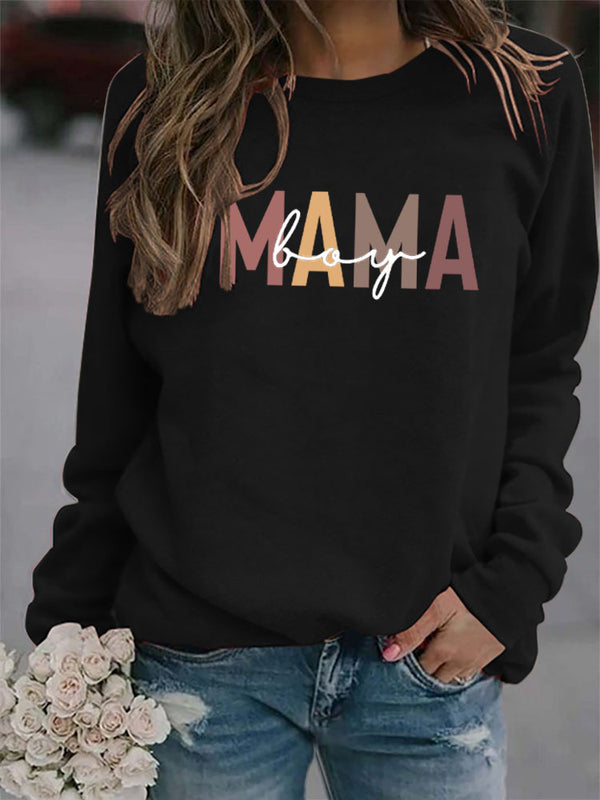 Fashion Long Sleeve O-Neck Letter Print Loose Pullover