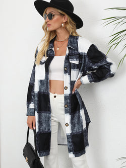 Button Down Plaid Casual Shacket Jacket