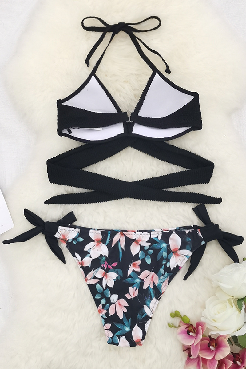 Halter-neck Lace-up Two-piece Swimsuit