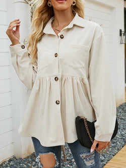 Casual Collar Long Sleeve Flared Buttoned Shirt Top