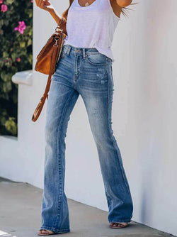 Zipper Closure Wide Leg Long Denim Jean Pants