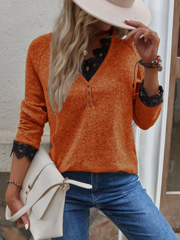 Casual Long Sleeve V-Neck Top Blouse