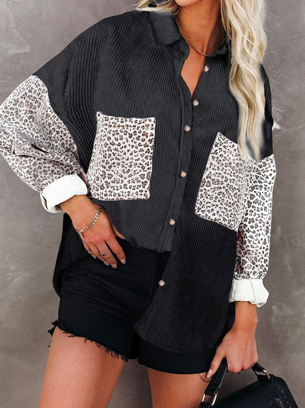 Turn Down Collar Button Pocketed Long Sleeve Shirt