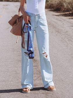 High Waist Long Jeans Loose Denim Pants with Pockets