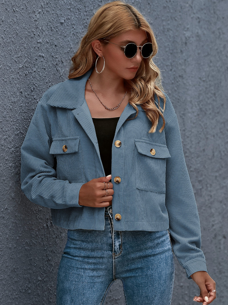 Button Down Long Sleeve Corduroy Jacket Top