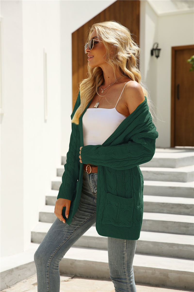 Long Sleeve Open Front Button Down Cable Knit Sweater Cardigan