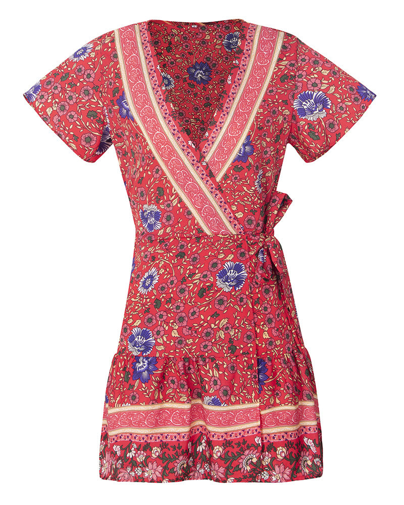Boho Short Sleeve Floral Mini Dress