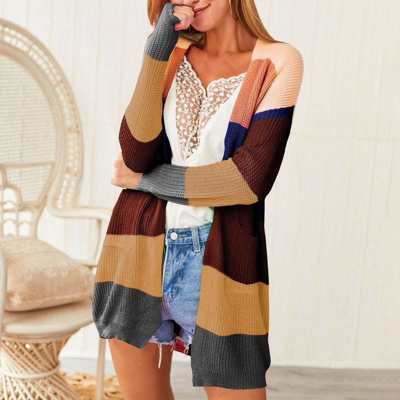 Color Block Striped Long Sleeve Cardigan