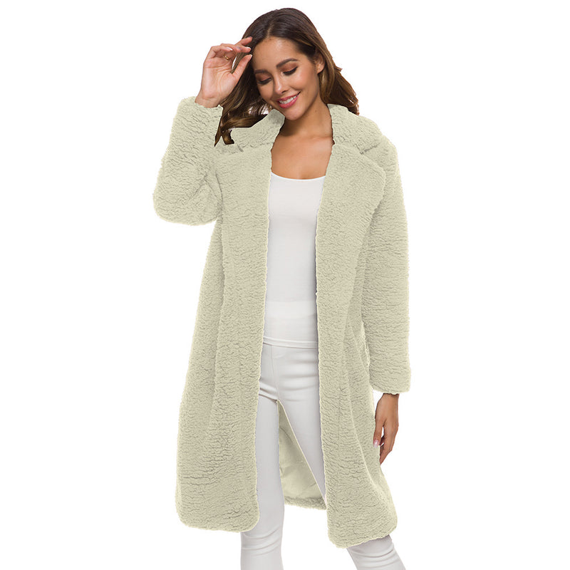 Long Sleeve Solid Color Midi Wool Coat