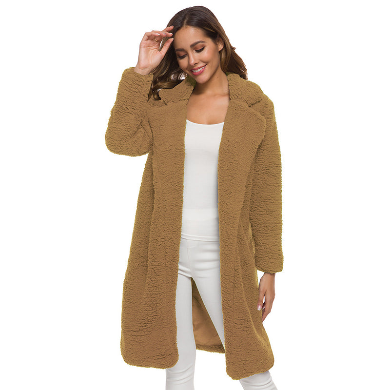 Long Sleeve Solid Color Midi Wool Coat