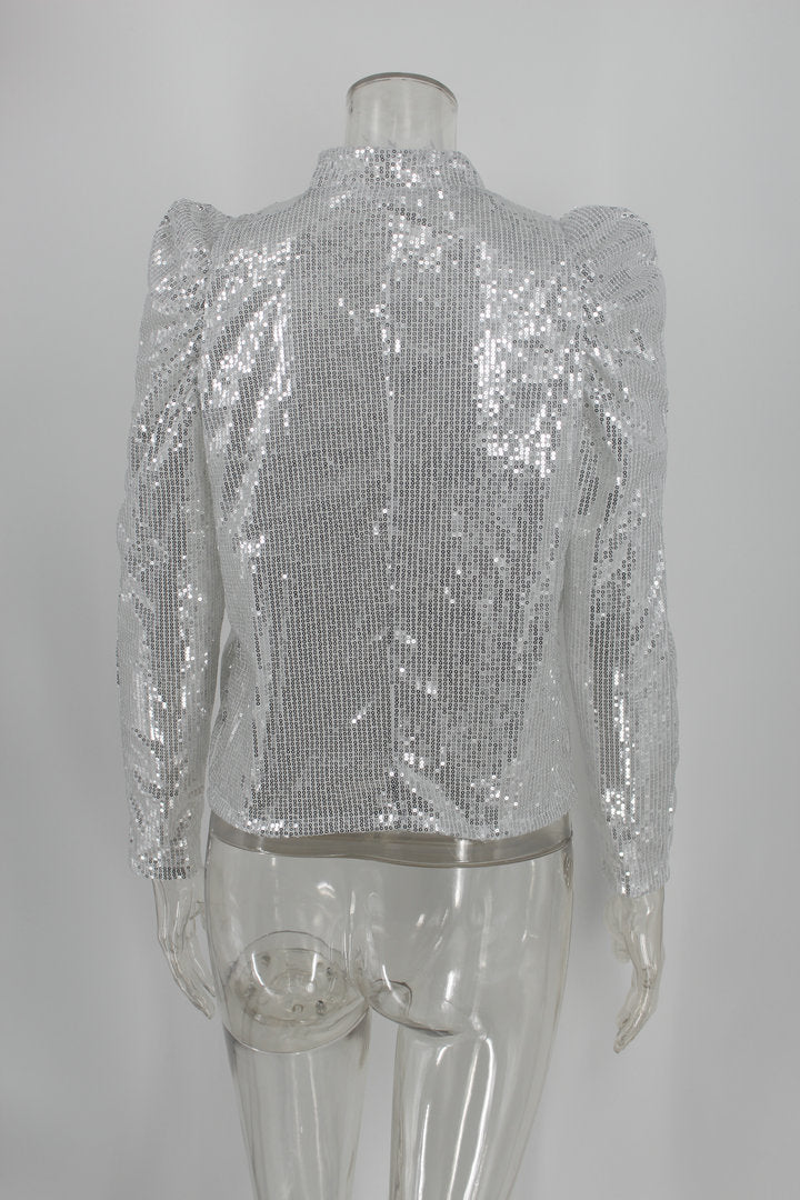 Shiny Sequin Long Sleeve Cropped Blazer