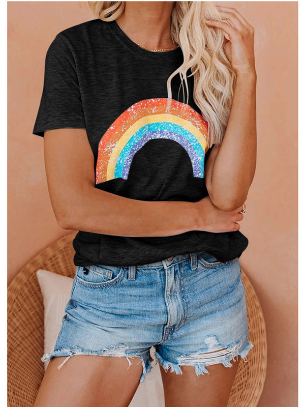 Rainbow Pattern Round Neck Short Sleeve T-Shirt