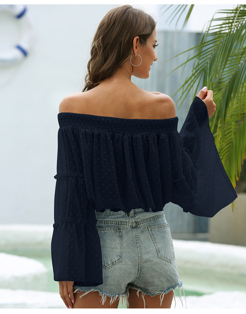 Off Shoulder Casual Chiffon Bell Sleeve Blouse